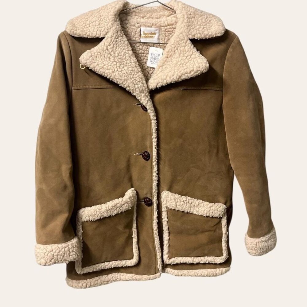 70s vintage faux suede sherpa lined jacket Fingerhut Fashions - small